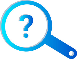3D Blue Gradient Magnifying Glass with Question Mark Isolated on Transparent Background