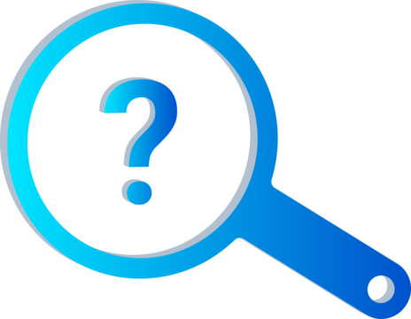 3D Blue Gradient Magnifying Glass with Question Mark Isolated on Transparent Background