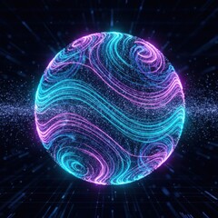Abstract glowing sphere with swirling lines against a cosmic background illumination