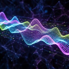 Abstract digital soundwave visualization against a backdrop of geometric constellations