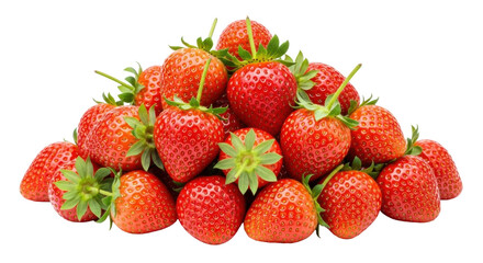 Isolated pile of ripe juicy strawberries, healthy snack food on display, fresh summer fruits