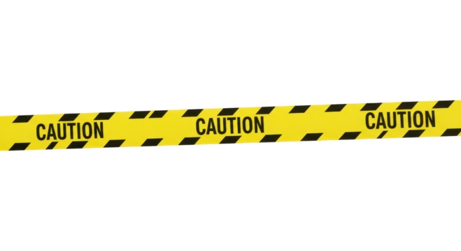 Caution Tape: A striking yellow and black caution tape, a symbol of warning and safety, stretches across the frame, creating a sense of anticipation.