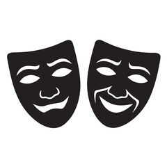 Black comedy and tragedy theater masks representing emotions isolated on a white background technology background