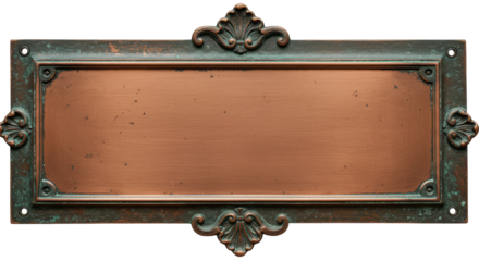 Vintage Copper Plaque: An ornate and weathered copper plaque, displaying intricate details and timeless elegance. The plaque shows an eye-catching contrast of textures and ages.
