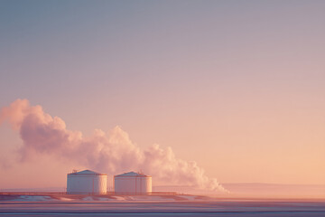 Oil Refinery at Sunset with Smoke Trails