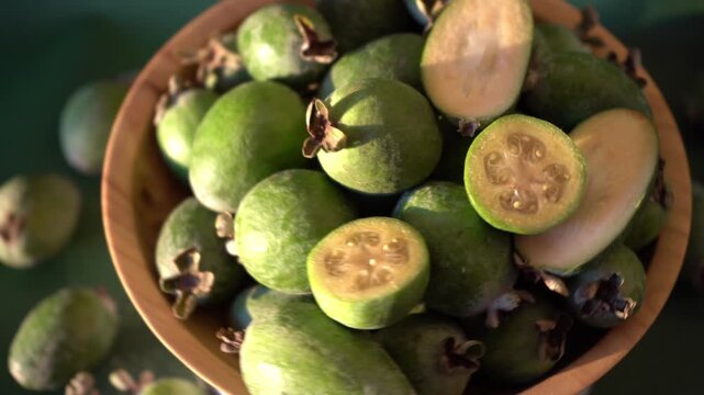Feijoa green fruit bowl. Guava food