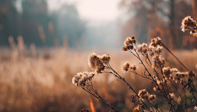Autumnal meadow plants in soft focus