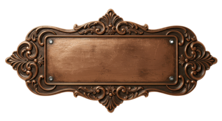 Ornate Bronze Plaque: Exquisite bronze plaque with a beautifully detailed, scrolling design, ideal for personalized messages or signage. Carved with intricate details and subtle textures.