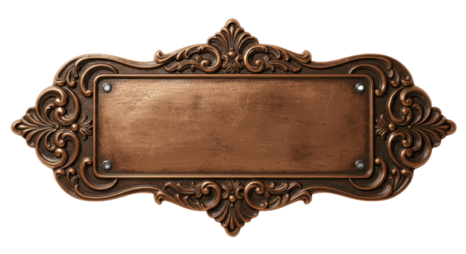 Ornate Bronze Plaque: Exquisite bronze plaque with a beautifully detailed, scrolling design, ideal for personalized messages or signage. Carved with intricate details and subtle textures.