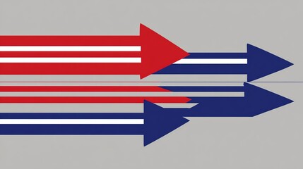 reprisal. A sharp red arrow deflecting a blue arrow on a neutral background. event key visuals, club posters, designed for fitness apps and gym onboarding.