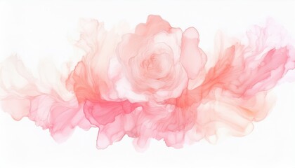 pink watercolor rose bloom illustration with translucent petals and soft white backdrop creating romantic spring ambience and generous copy space for elegant banner or floral wallpaper