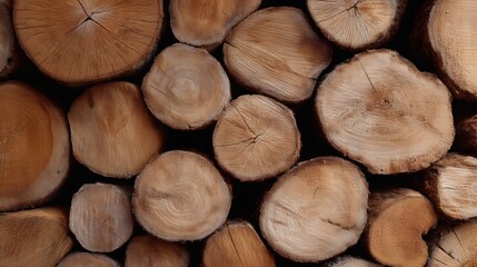 Close-up of a pile of wooden logs. the logs are arranged in a circular pattern, with each log having a unique shape and texture.