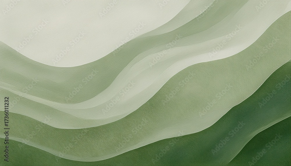 Wall mural abstract green wave texture with flowing contour lines and soft gradient motion creating serene orga