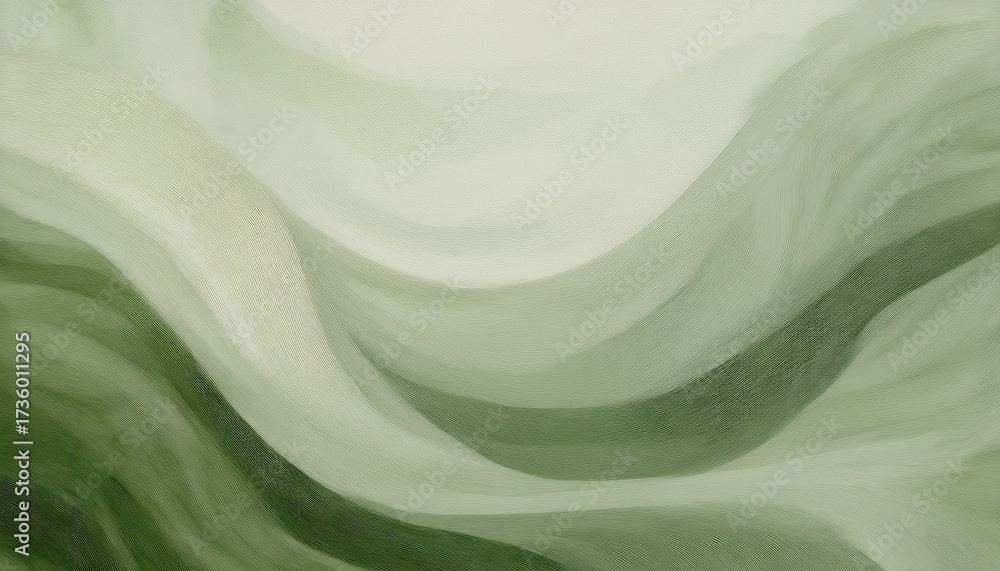 Wall mural abstract green wave texture with flowing contour lines and soft gradient motion creating serene orga