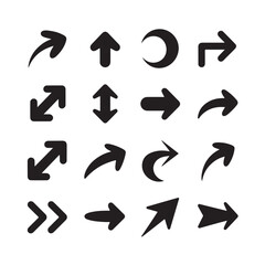 Collection of black arrow icons pointing in various directions isolated on a white background technology background