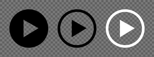Play button icons on transparent backdrop. Digital web, vector 10 eps.