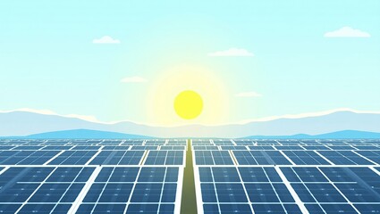 Solar Panels Landscape Sunrise.