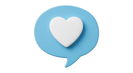 Isolated blue speech bubble with white heart symbol, social media like icon, button