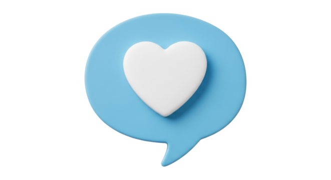Isolated blue speech bubble with white heart symbol, social media like icon, button - Powered by Adobe