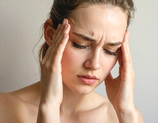 Naklejka premium Woman with severe headache holding her head