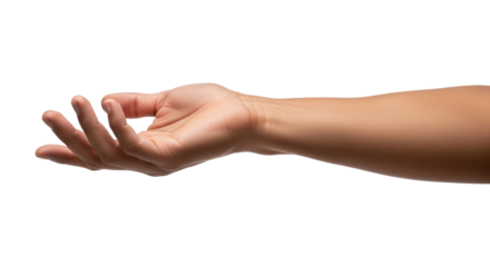 Isolated, open hand offering something. Ready to receive or catch gesture, closeup view