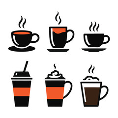 Obraz premium Collection of six coffee cup icons with steam, isolated on white background technology background