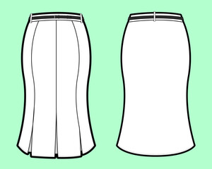 Tailored Panel Skirt with Inverted Pleat Front and Belted Waistband Technical Flat Sketch
