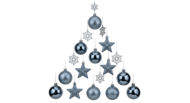 Isolated arrangement of holiday ornaments simulating tree shape, festive still life - Powered by Adobe