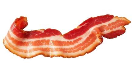 Isolated slice of crispy streaky fried bacon ready for a breakfast or meal preparation