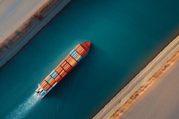 Cargo Ship Passing Through Narrow Channel