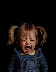 Portrait of Little Girl Throwing a Tantrum and Screaming.  Generative AI