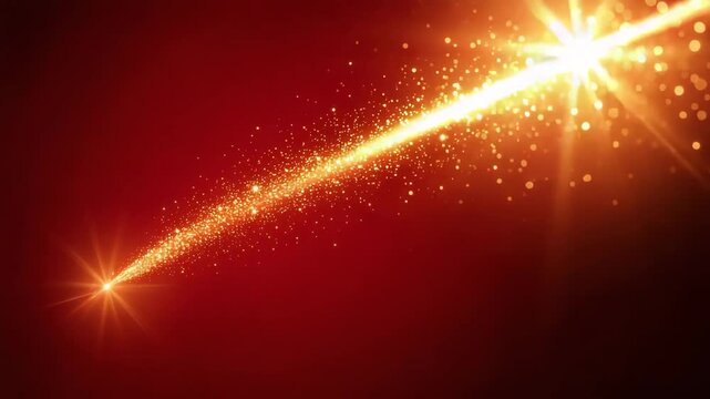 Sparkling light streak with glitter on red background