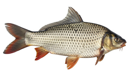 Isolated Freshwater Carp Fish Swimming, Wildlife Animal Specimen, Healthy Scales © Sindre