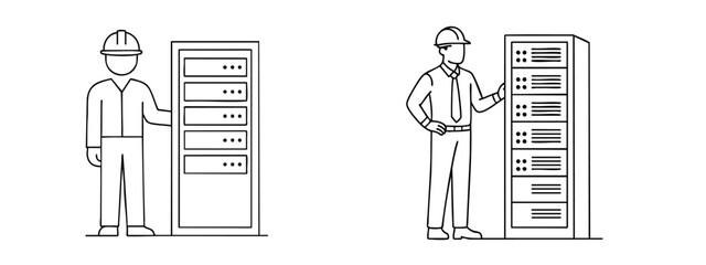 Engineer and Server vector thin line icon 