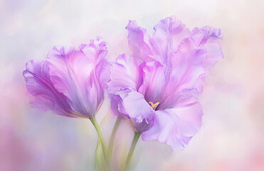 Light Purple Crocus Flowers. Beutiful Garden Painting. Generative AI