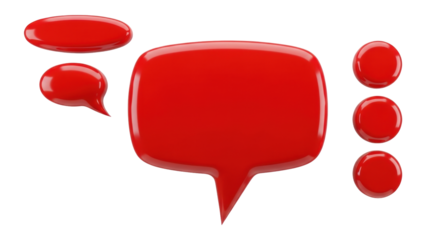 Isolated set of shiny red speech bubbles for message alerts, communication, and notification