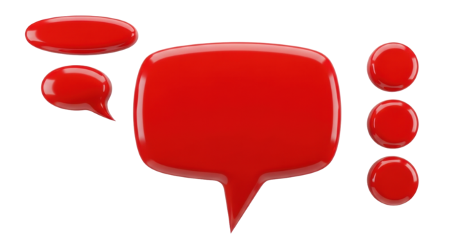 Isolated set of shiny red speech bubbles for message alerts, communication, and notification
