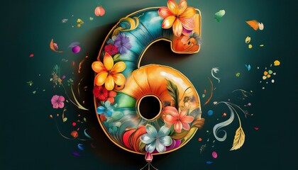 colorful floral number six foil balloon