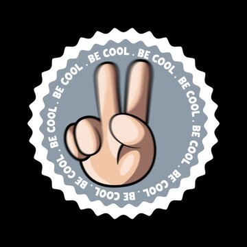 Animated Hand Badge with Peace Sign and "Be Cool" Text. Loop Animation.