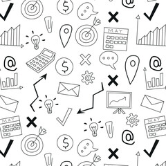 Hand drawn business icons seamless pattern background