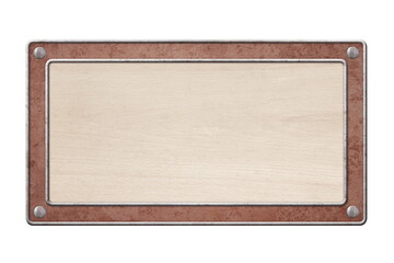 wooden shield with metal borderisolated on white