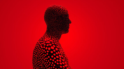 blood. Abstract red dots on a human silhouette, representing a minimalist medical concept. STEM education sheets, lab safety posters, designed for biotech research communications.