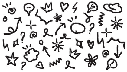 Collection of hand drawn doodle icons and symbols