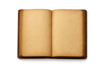 Open antique book showing blank empty pages, perfect for text or design, with a transparent background