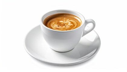 Fototapeta premium Espresso Coffee in White Ceramic Cup and Saucer Isolated on White Background