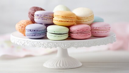 Obraz premium Colorful macarons on a white pedestal