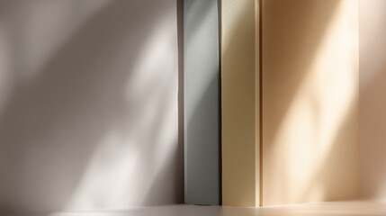 Two vertical columns of different colors - one in light blue and the other in beige. the columns are placed side by side on a white surface, casting a shadow on the left side of the image.