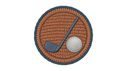Knitted Embroidery Golf Logo – Circular Emblem, Transparent Background