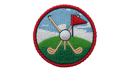 Knitted Embroidery Golf Logo – Circular Emblem, Transparent Background