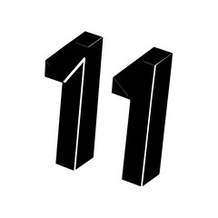 3d Number Eleven Blue Glass